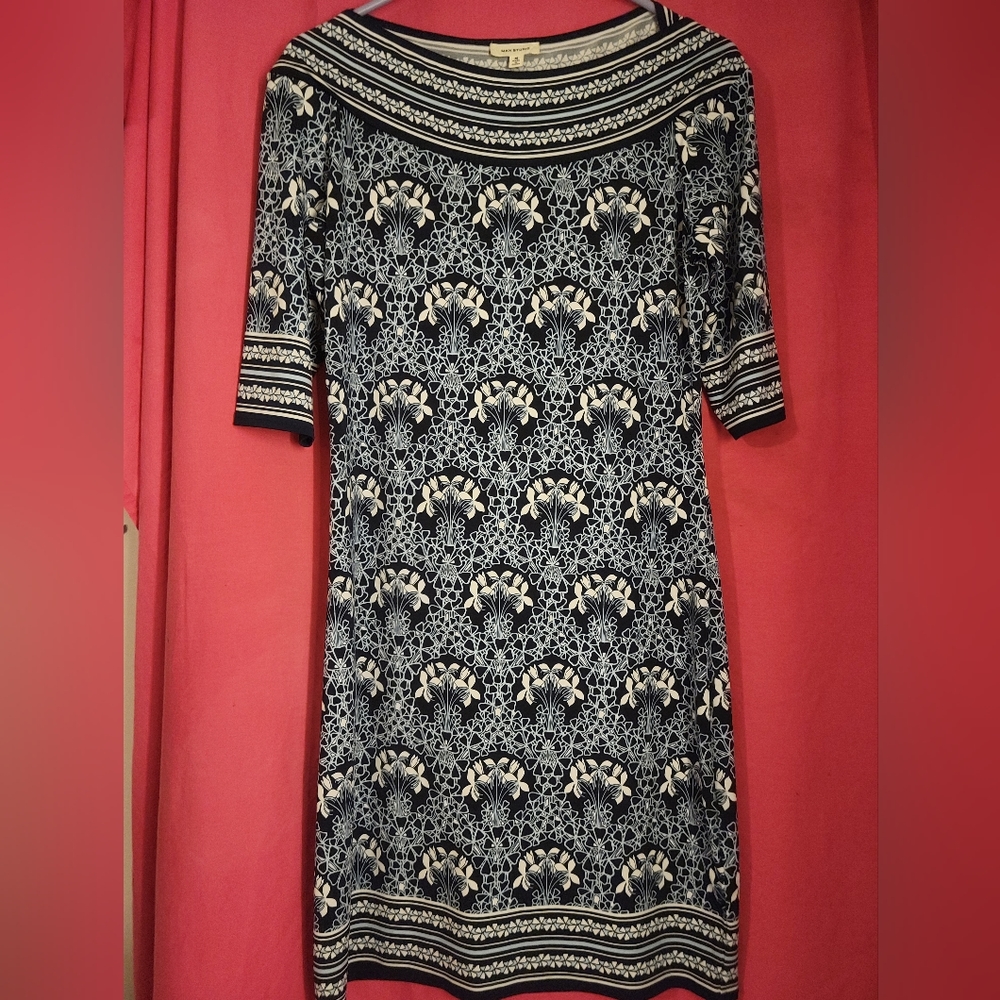 Max Studio, medium, boat neck dress, navy and white